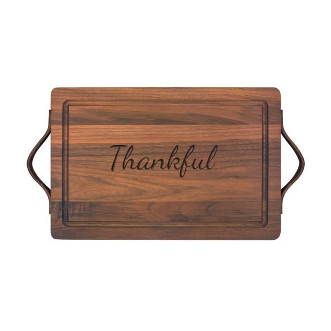 Maple Leaf At Home Thankful Walnut Rectangular Board with Leather Handles, 18"