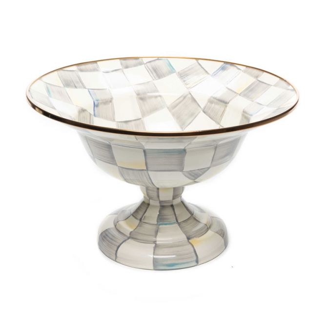 MacKenzie-Childs Sterling Check Enamel Compote, Large