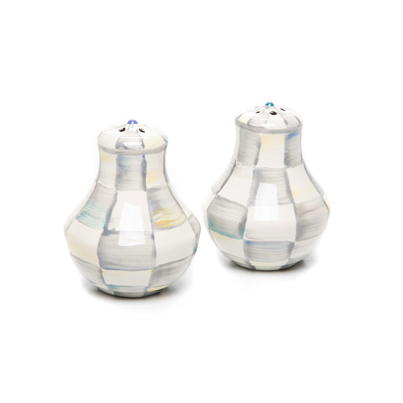 MacKenzie-Childs Sterling Check Enamel Salt and Pepper Shakers