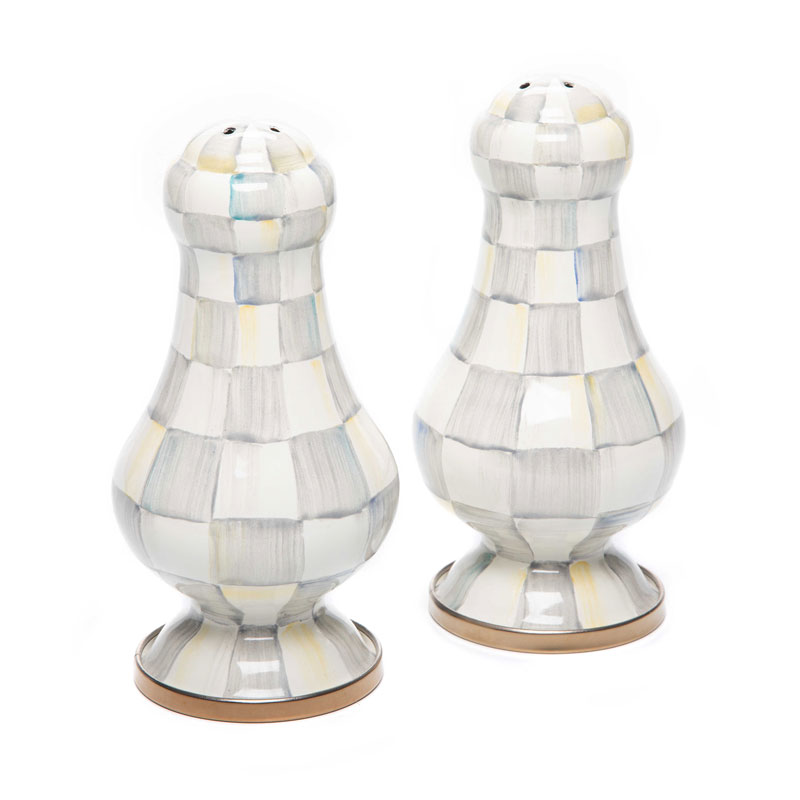 MacKenzie-Childs Sterling Check Enamel Large Salt and Pepper Shakers