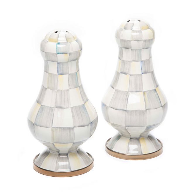 MacKenzie-Childs Sterling Check Enamel Large Salt and Pepper Shakers