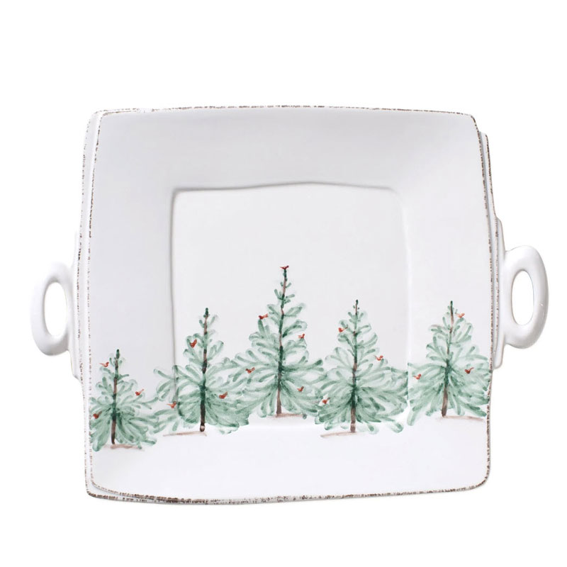 Vietri Lastra Holiday Handled Square Platter
