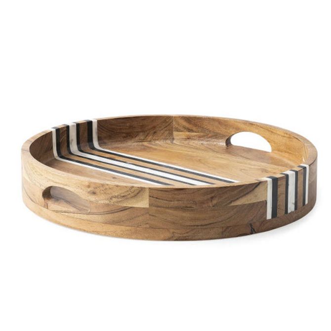 Juliska Stonewood Stripe Round Tray, Natural Multi