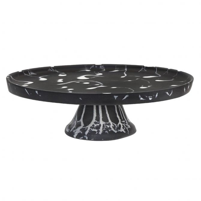 Nashi Large Footed Cake Stand, Black with White Splatter