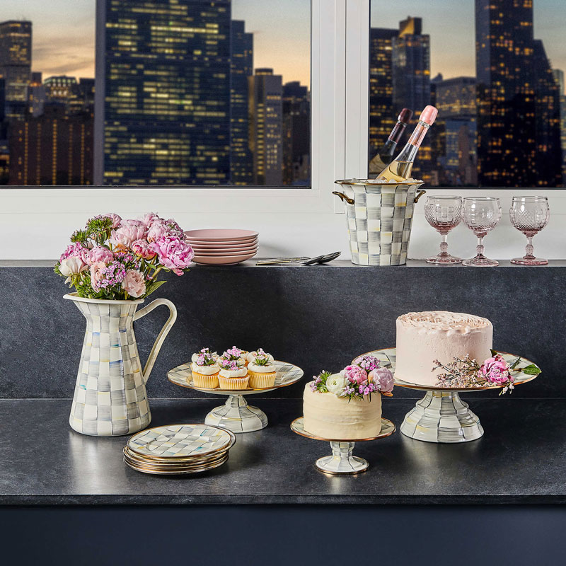 MacKenzie-Childs Sterling Check Enamel Pedestal Platter, Small