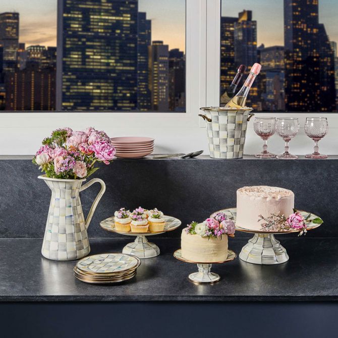 MacKenzie-Childs Sterling Check Enamel Pedestal Platter, Small