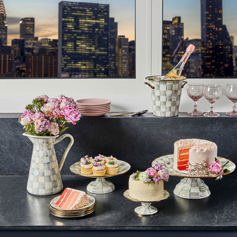 MacKenzie-Childs Sterling Check Enamel Pedestal Platter, Mini