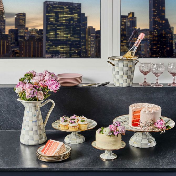 Sterling Check Enamel Pedestal Platter, Mini - Thumbnail 2