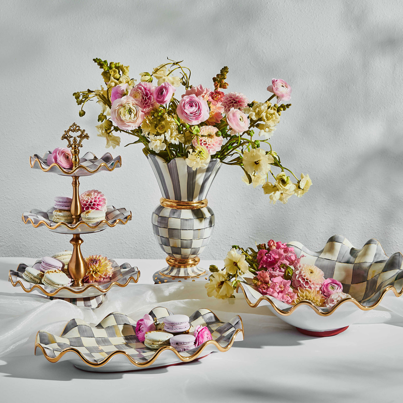 MacKenzie-Childs Sterling Check Three Tier Sweet Stand