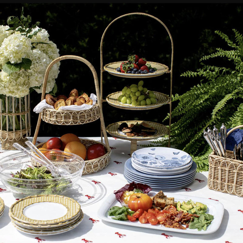 Juliska Provence Rattan Three Tiered Plate Server, Whitewash