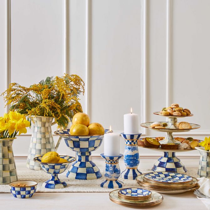 MacKenzie-Childs Royal Check Enamel Compote, Large | 89221-240R