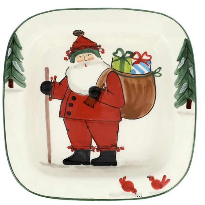 Vietri Old St. Nick with Gifts Rimmed Square Platter Small OSN 78145 Borsheims