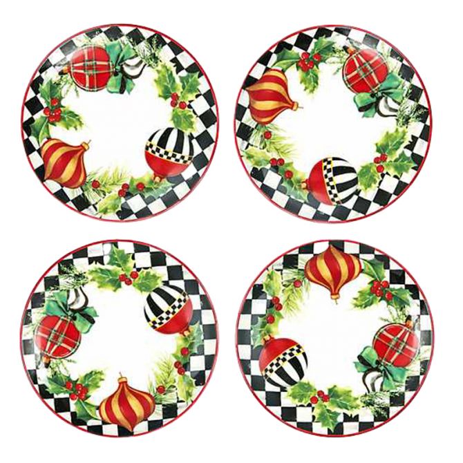 MacKenzie-Childs Deck the Halls Appetizer Plate, Set of 4