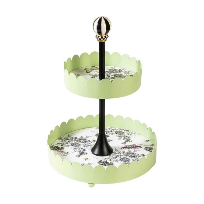 MacKenzie-Childs Butterfly Toile Two Tiered Stand