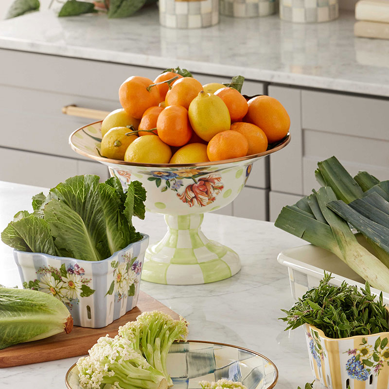 MacKenzie-Childs Wildflowers Green Compote, Large