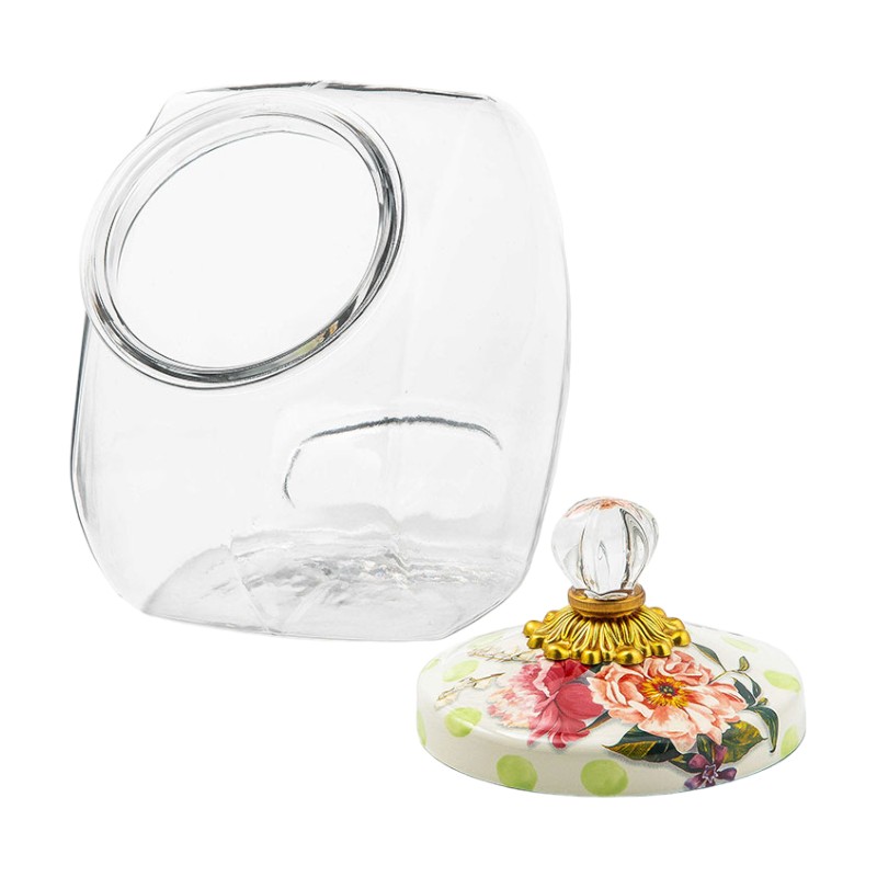 MacKenzie-Childs Cookie Jar with Wildflowers Green Enamel Lid