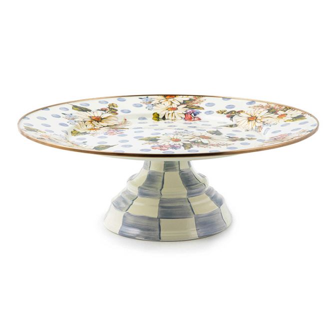 MacKenzie-Childs Wildflowers Blue Pedestal Platter, Large