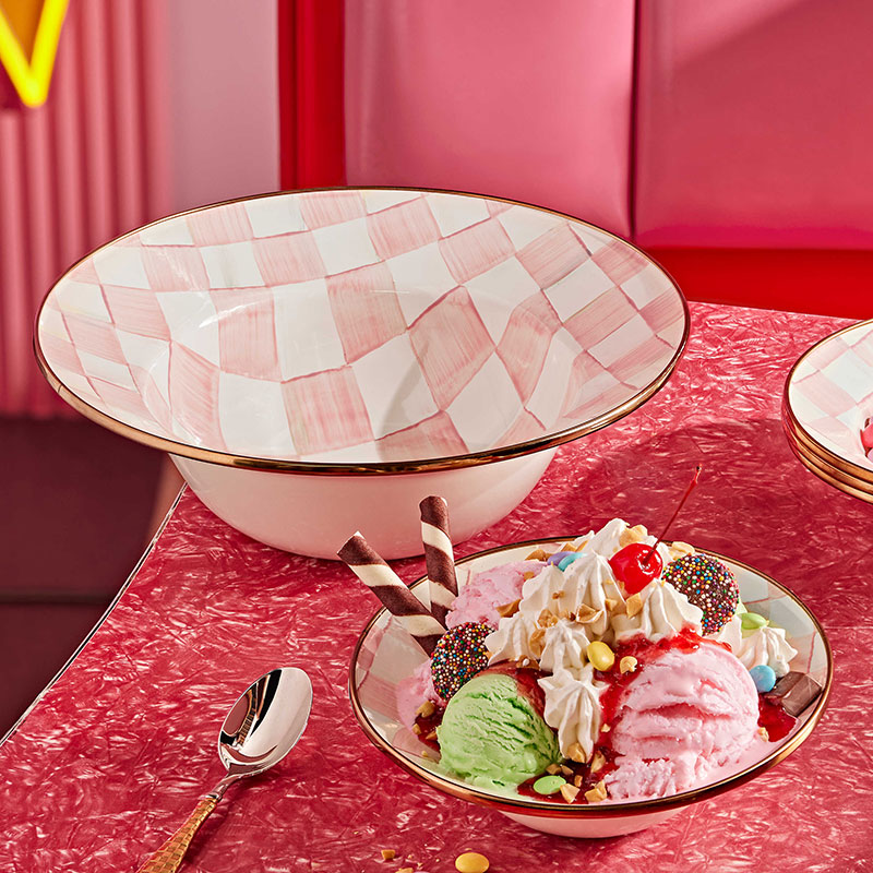 MacKenzie-Childs Rosy Check Serving Bowl