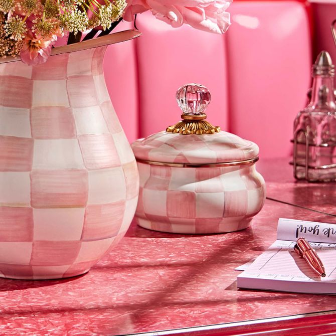 McKenzie-Childs ローズ柄　コンポート MacKenzie-Childs Rosy Check Squashed Pot | 89223-740 | Borsheims