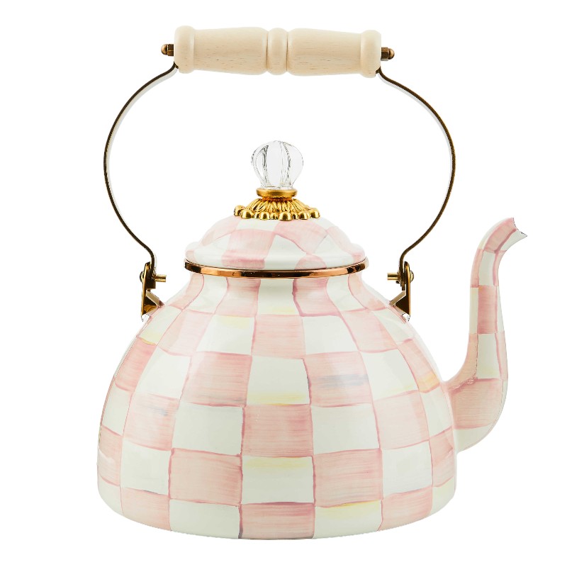 MacKenzie-Childs Rosy Check Tea Kettle, 3QT