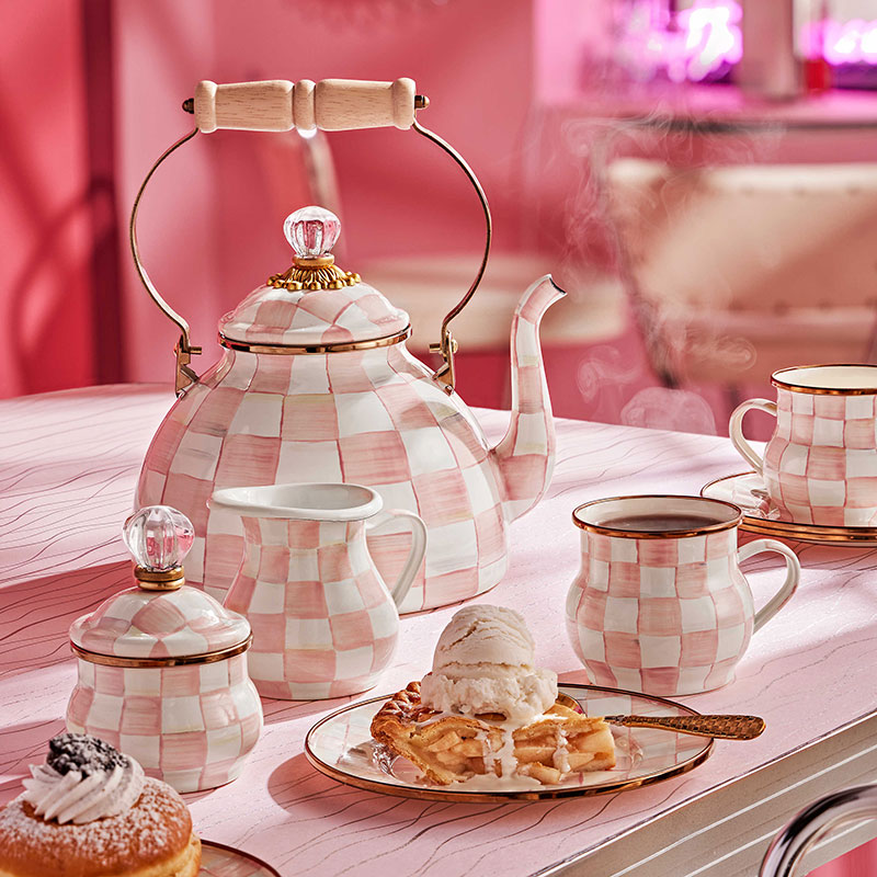 MacKenzie-Childs Rosy Check Tea Kettle, 3QT