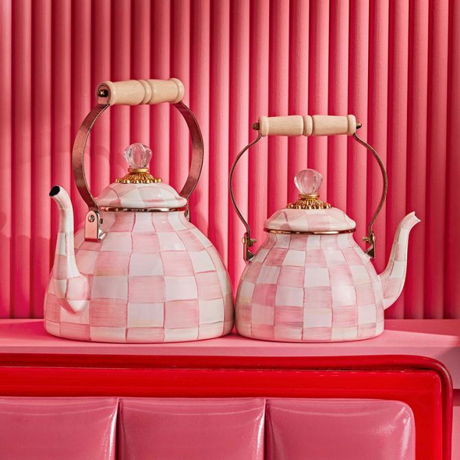 MacKenzie-Childs Rosy Check Tea Kettle, 3QT 89236-740 Borsheims