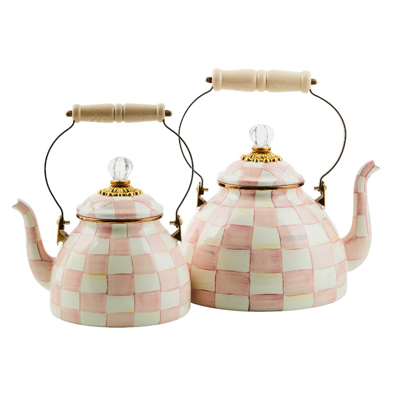 MacKenzie-Childs Rosy Check Tea Kettle, 3QT