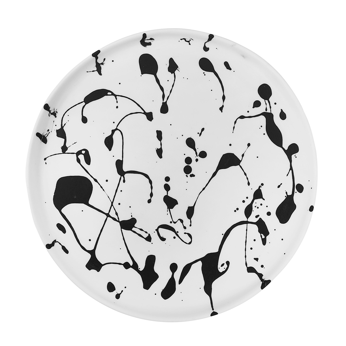 Nashi Footed Cake Plate, White with Black Splatter