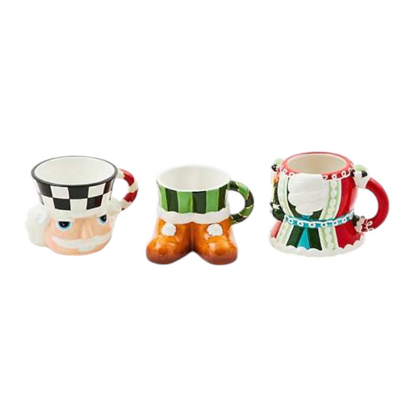 MacKenzie-Childs Bake Shop Stacking Nutcracker Mugs, Set of 3