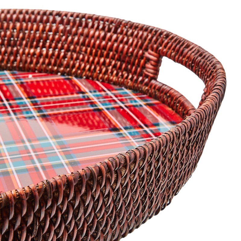MacKenzie-Childs Tartan Red Rattan Party Serving Tray