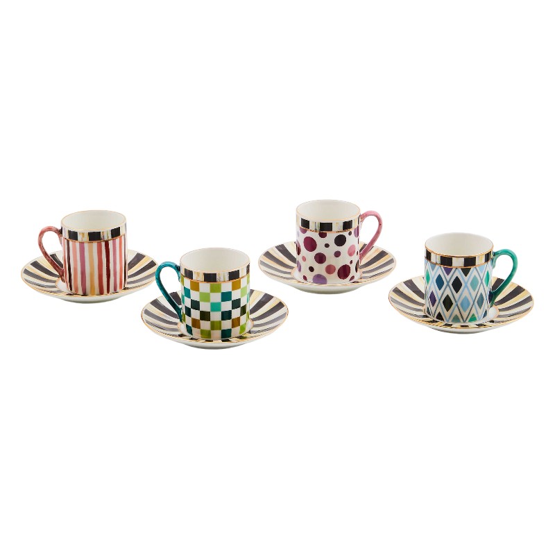 MacKenzie-Childs Sweetheart Espresso Cup & Saucers, Set of 4
