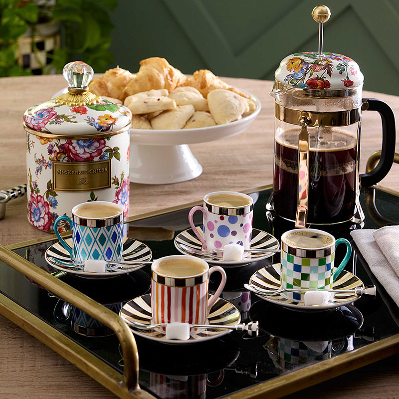 MacKenzie-Childs Sweetheart Espresso Cup & Saucers, Set of 4