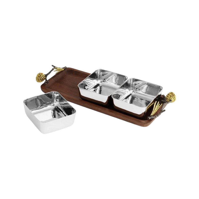 Michael Aram Pine Cone Wood Triple Bowl