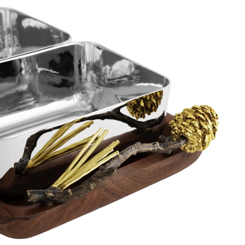 Michael Aram Pine Cone Wood Triple Bowl