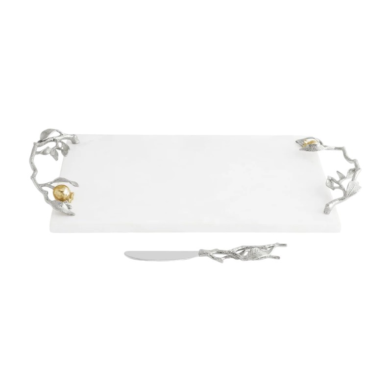 Michael Aram Pomegranate Silver and Gold Cheese Board and Spreader