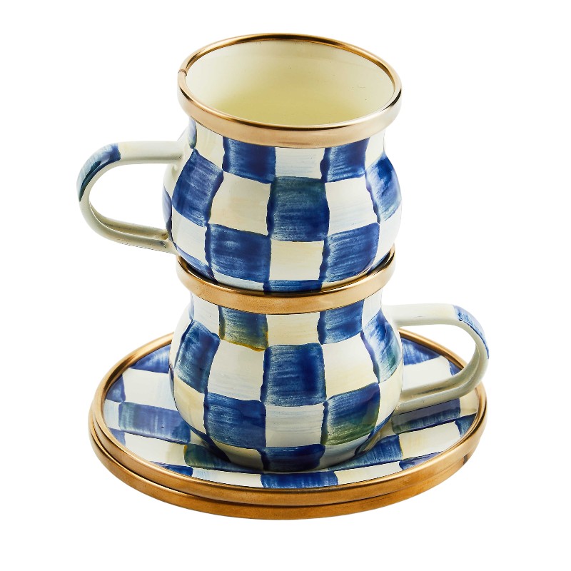 MacKenzie-Childs Royal Check Espresso Cup & Saucer, Set of 2