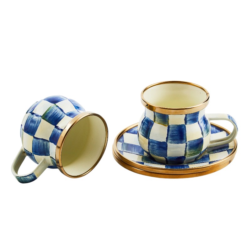 MacKenzie-Childs Royal Check Espresso Cup & Saucer, Set of 2
