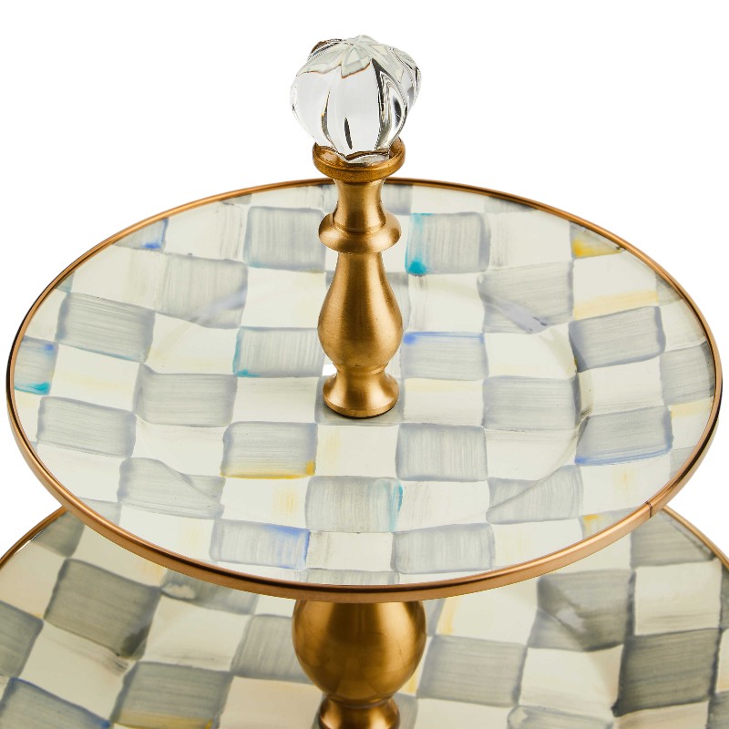MacKenzie-Childs Sterling Check Two Tier Sweet Stand