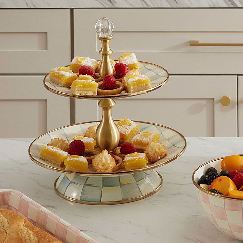 MacKenzie-Childs Sterling Check Two Tier Sweet Stand