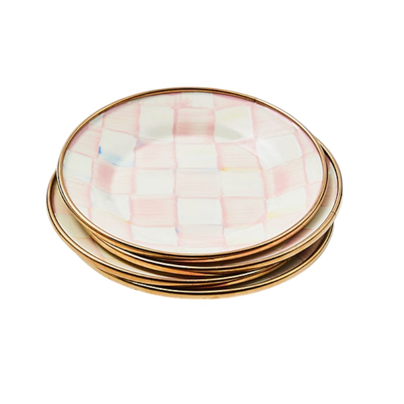MacKenzie-Childs Rosy Check Appetizer Plates, Set of 4