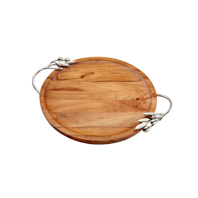 Mary Jurek Olive Branch Acacia Wood Round Handled Tray