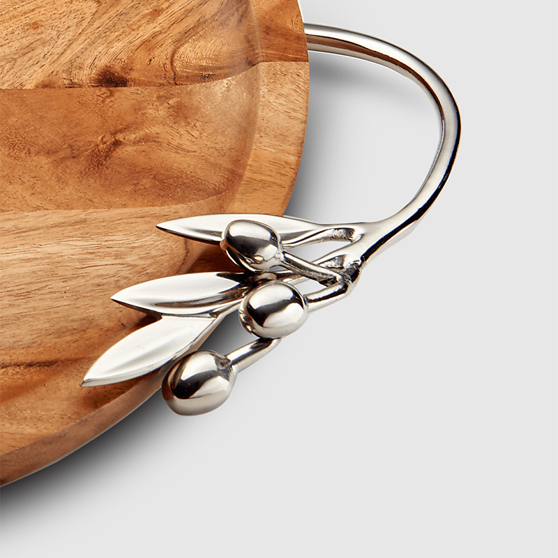 Mary Jurek Olive Branch Acacia Wood Round Handled Tray