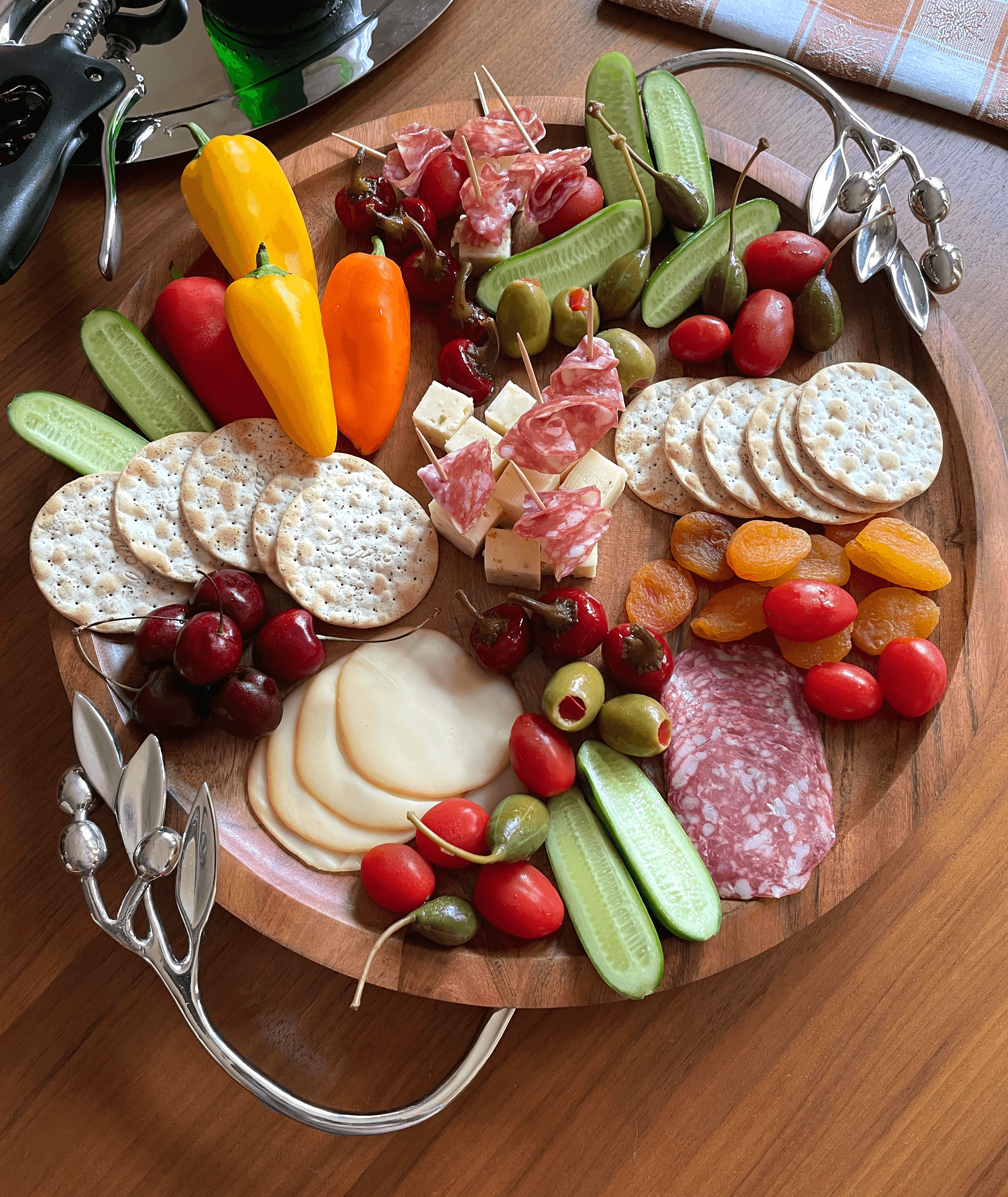 Mary Jurek Olive Branch Acacia Wood Round Handled Tray