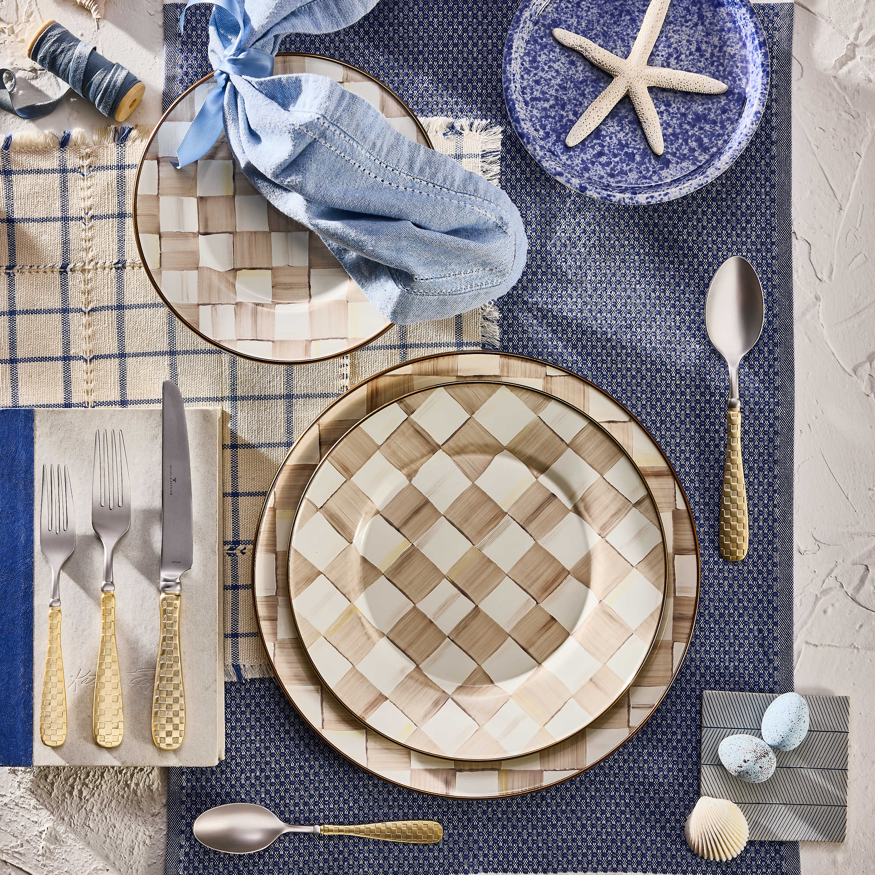 MacKenzie-Childs Mocha Check Dinner Plate