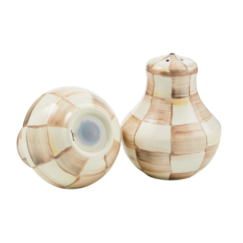 MacKenzie-Childs Mocha Check Salt and Pepper Shakers