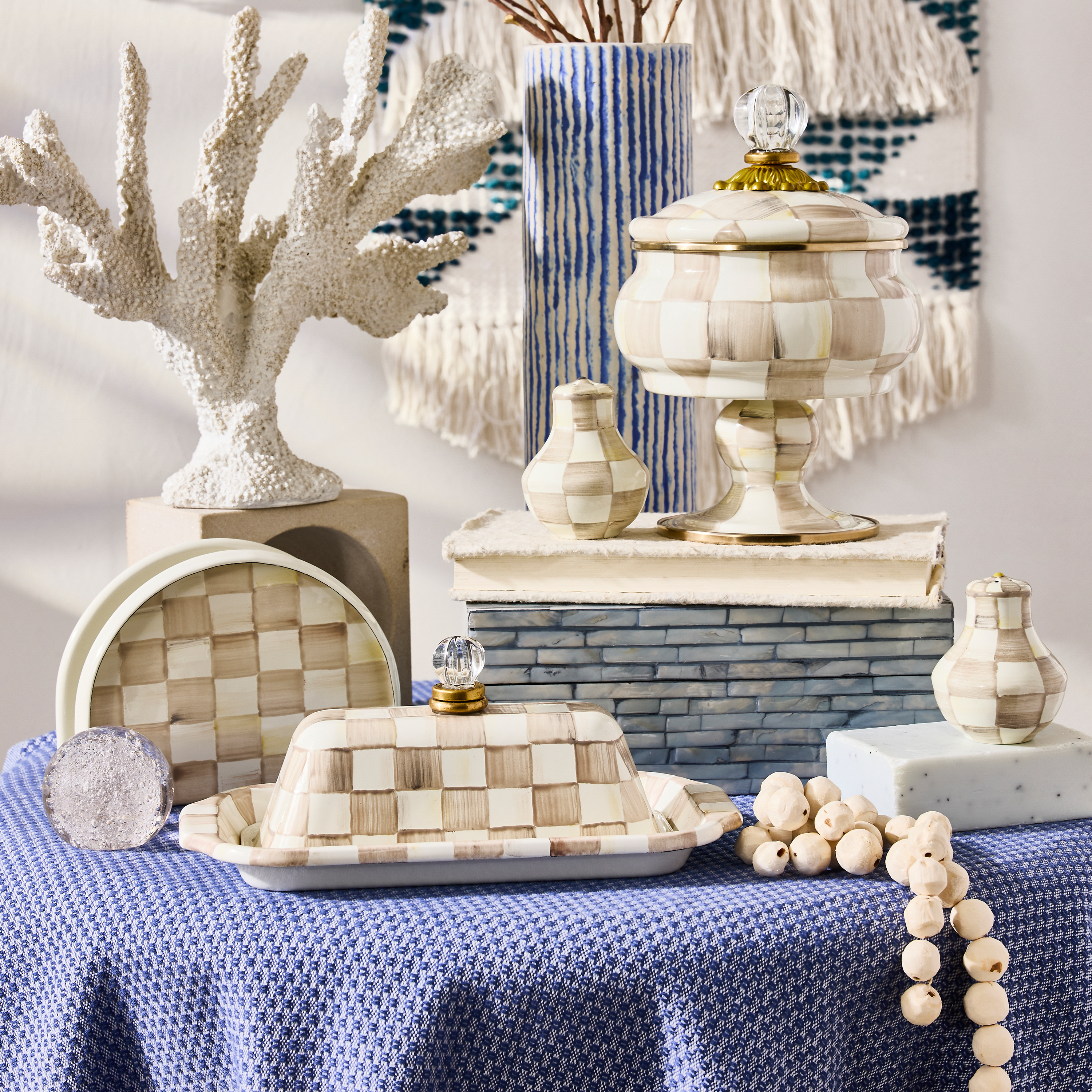 MacKenzie-Childs Mocha Check Salt and Pepper Shakers