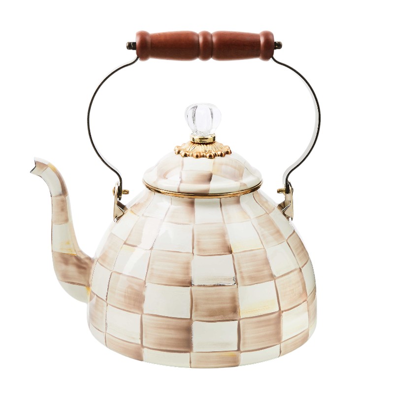 MacKenzie-Childs Mocha Check 3 Quart Tea Kettle
