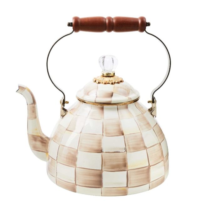 MacKenzie-Childs Mocha Check 3 Quart Tea Kettle