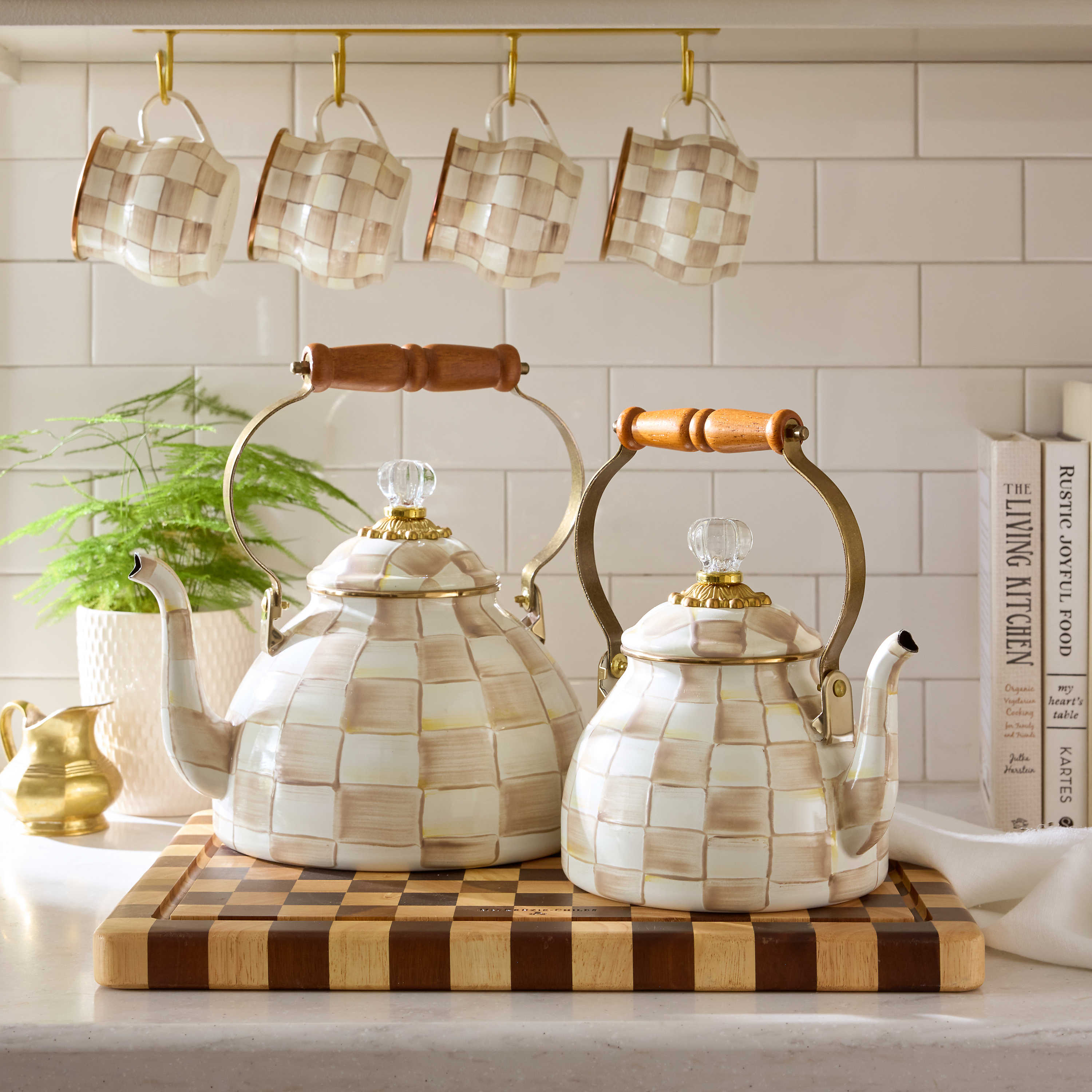 MacKenzie-Childs Mocha Check 3 Quart Tea Kettle
