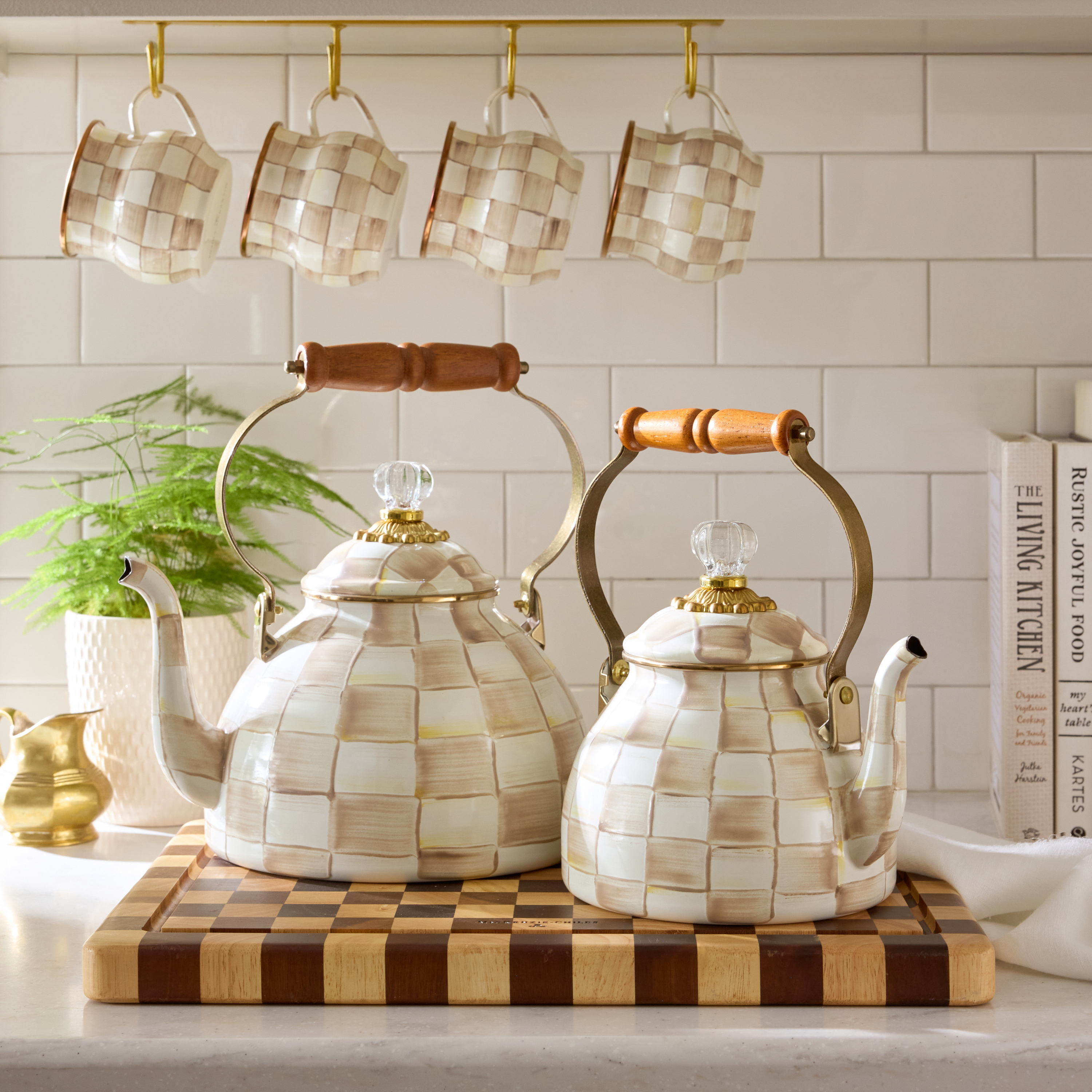 MacKenzie-Childs Mocha Check Tea Kettle, 2 QT